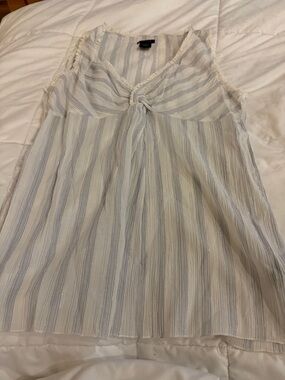 Calvin Klein Jeans White & Light Blue Striped Knot-Front Sleeveless Blouse